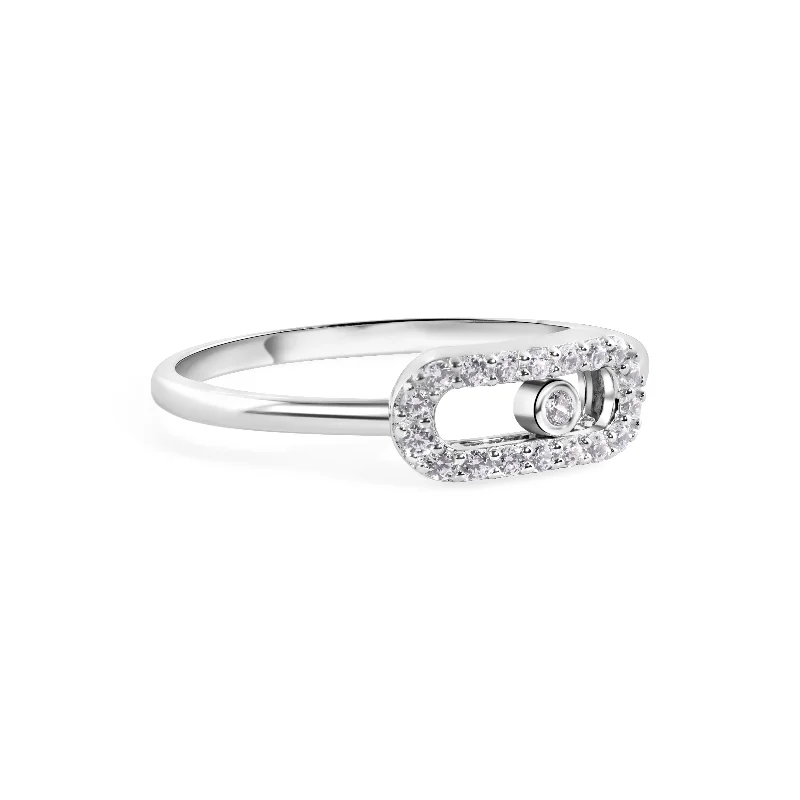 Sparkly Engagement Rings-Rhodium Plated 925 Sterling Silver Oval Fidgeting Clear CZ 1.8mm Ring - GMR00404