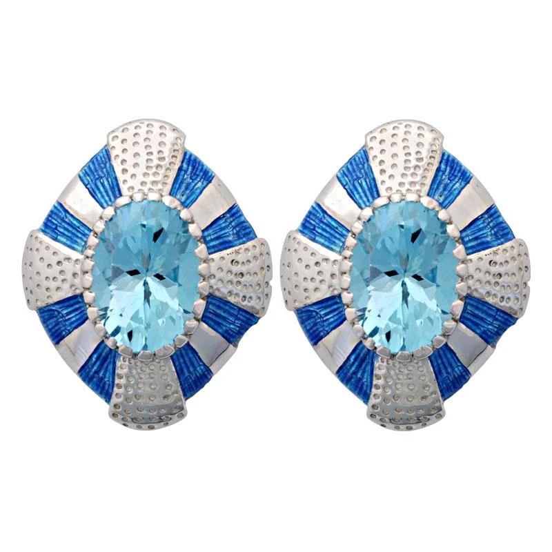 Dainty Silver Earrings-Earrings-Blue Topaz (Enamel)  (38DS)