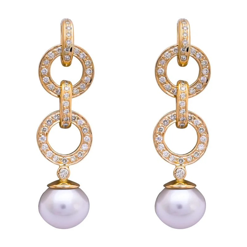 Beautiful Pearl Drop Earrings-Earrings- South Sea Pearl and Diamond  (2203B)