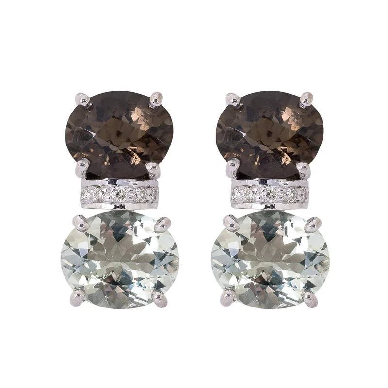 Fashionable Ear Cuffs-Earrings- Smokey Quartz, Green Quartz and Diamond  (263ES)