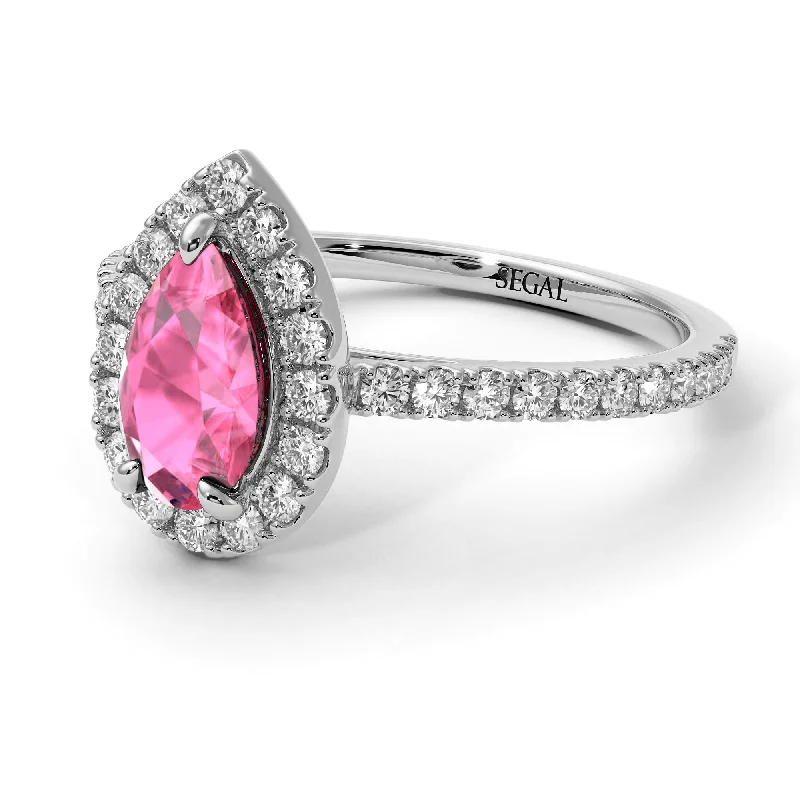 Matching Wedding Rings-Pear Shaped Halo Pink Moissanite Ring - Janet No. 803