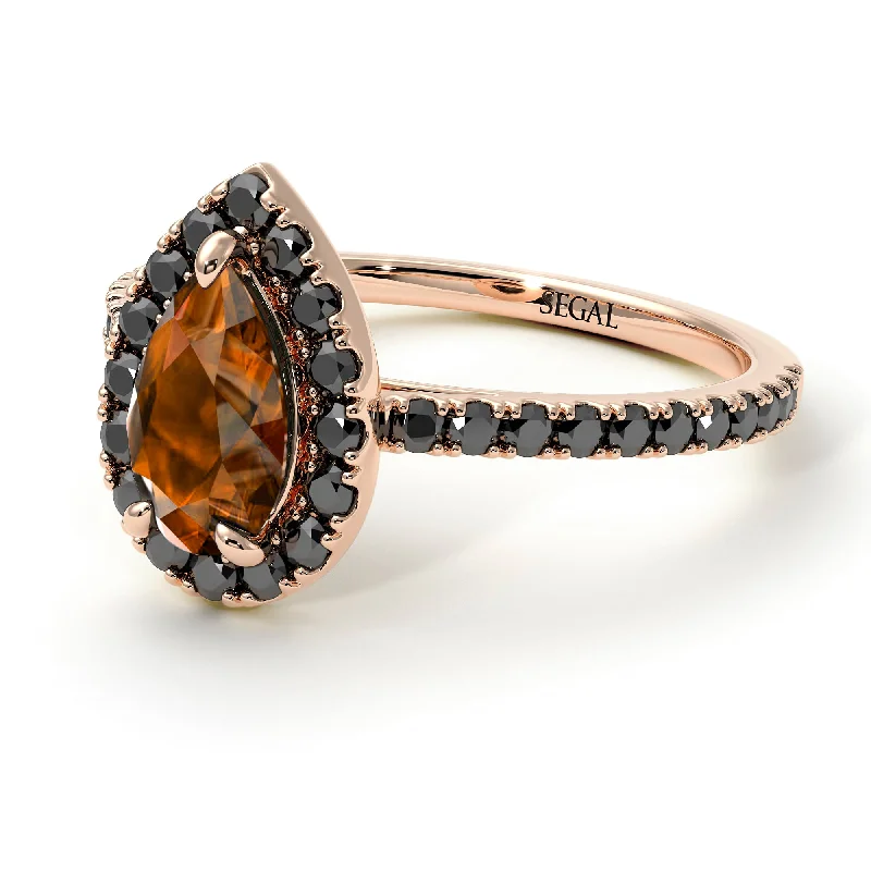 Custom Bridal Rings-Pear Shaped Halo Brown Diamond Ring - Janet No. 1105