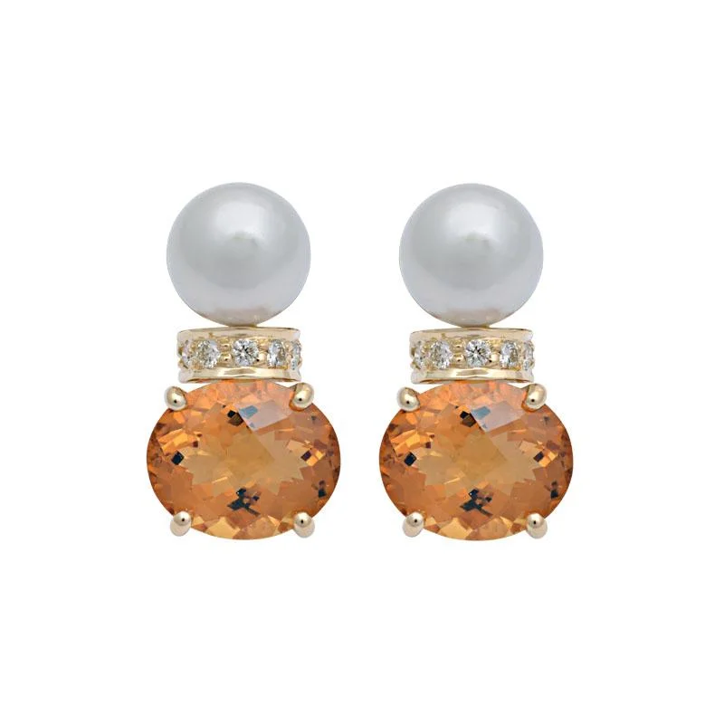 Affordable Gold Earrings-Earrings-Citrine, South Sea Pearl and Diamond  (2125E)