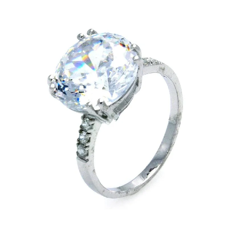 Solitaire Diamond Rings-Silver 925 Rhodium Plated Large Round Clear Center CZ Ring - STR00824