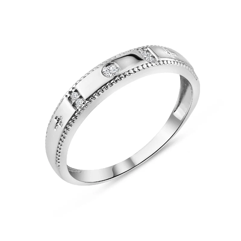 Matching Wedding Rings-Rhodium Plated 925 Sterling Silver Round CZ Cross Shank Design Ring - GMR00286