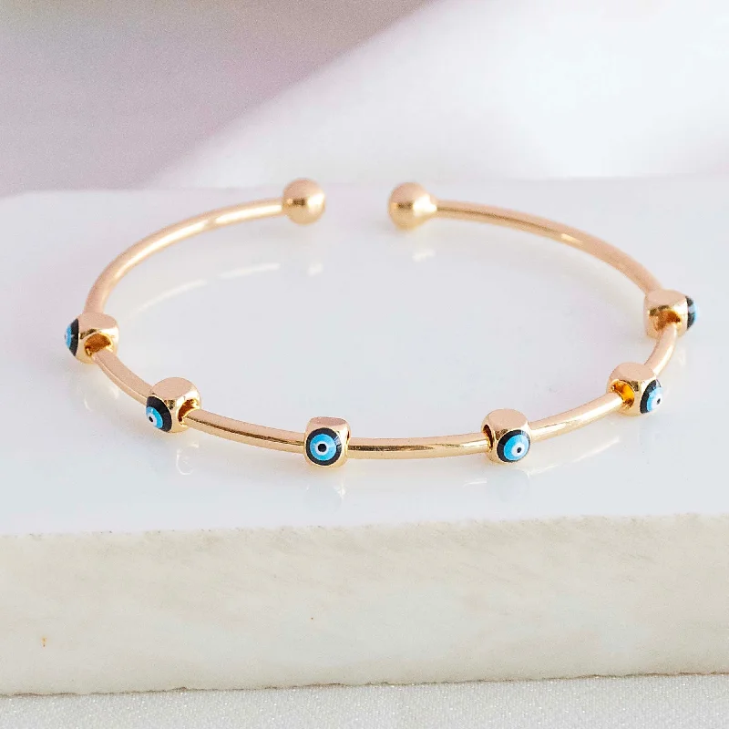 Simple Gold Bangle Bracelets-Multi Evil Eye Cuff Bangle