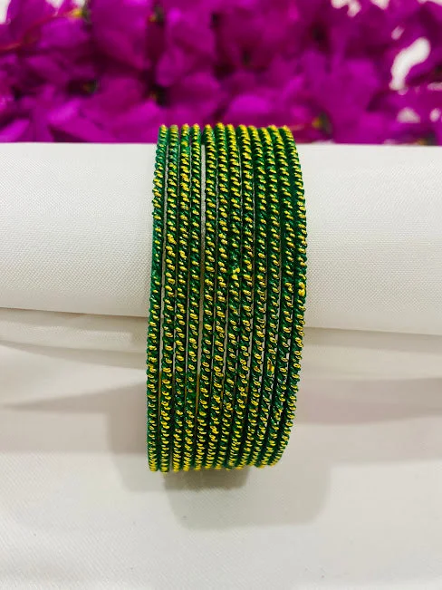 Luxury Diamond Bangle Bracelets-Charming Green Color Antique Gold Designer Bollywood Style Bangles With Glitters