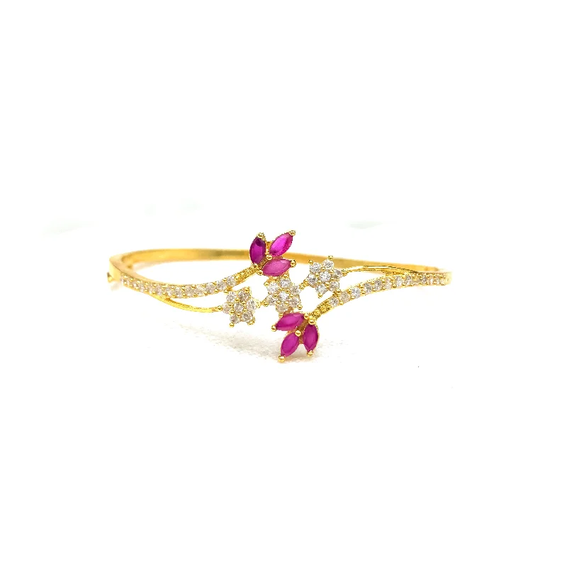 Wedding Bangle Bracelets-Sleek Floral Nakshatra work Cubic Zirconia (CZ) Single Bangle Kada