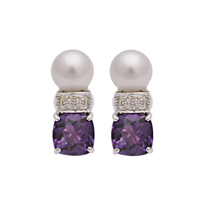 Luxury Diamond Earrings-Earrings- Amethyst, South Sea Pearl And Diamond (160LS)