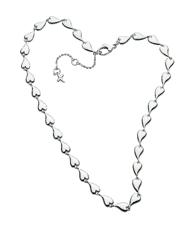 Cute Pearl Necklaces-Kit Heath 17" Desire Kiss Linking Hearts Collar Necklace in Sterling Silver