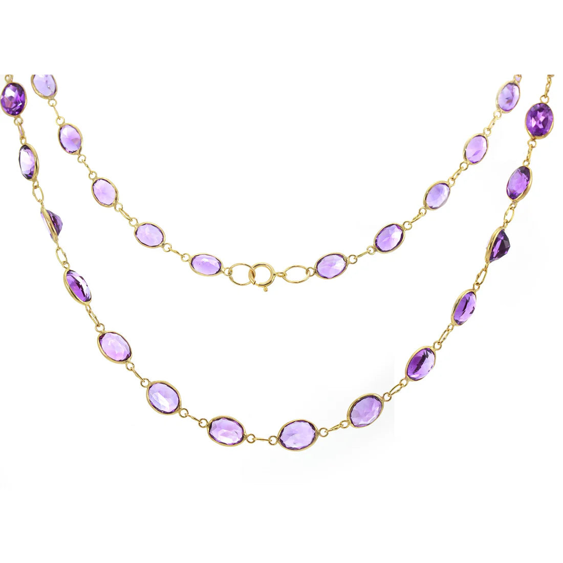 Fashionable Gemstone Necklaces-9ct Yellow Gold Amethyst Graduated Line Necklace