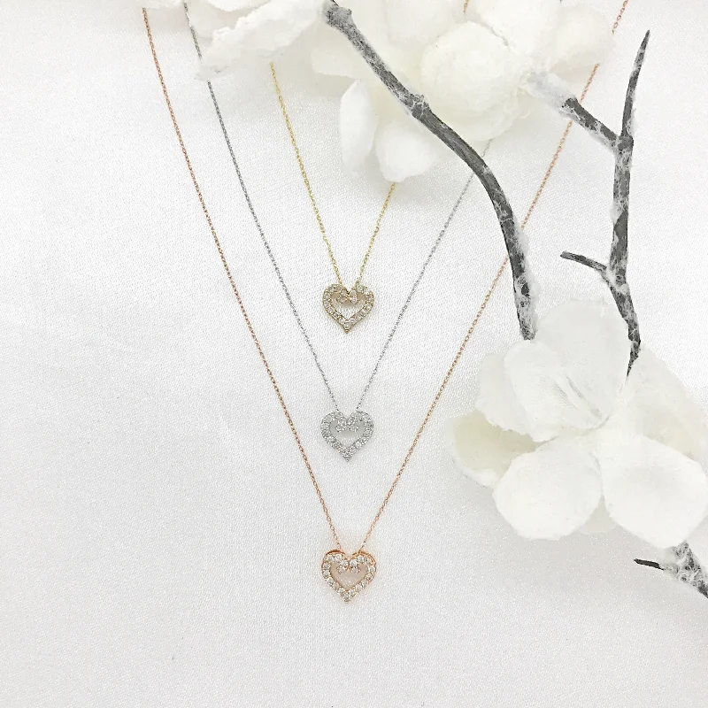 Trendy Gold Pendant Necklaces-Icicles 10k Gold Diamond Heart Necklace