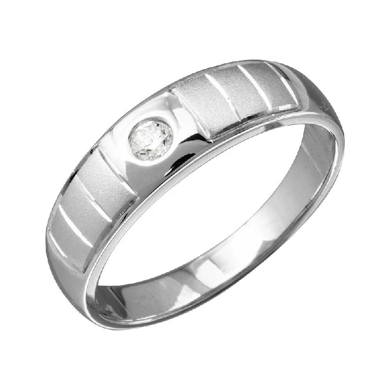 Custom Wedding Sets-Mens Rhodium Plated 925 Sterling Silver Line Shank Design Trios Ring - GMR00189