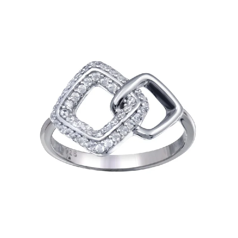 Affordable Wedding Rings-Rhodium Plated 925 Sterling Silver Open Diamond Link Clear CZ Ring - STR01160