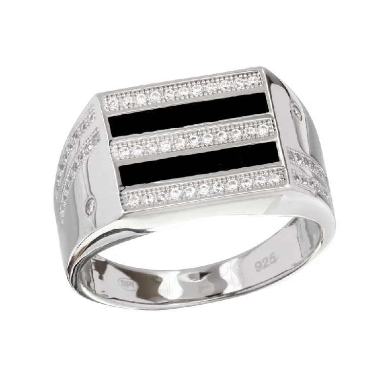 Elegant Wedding Ring Sets-Two-Tone 925 Rhodium Plated 925 Sterling Silver Black Enamel CZ Men's Ring - GMR00217