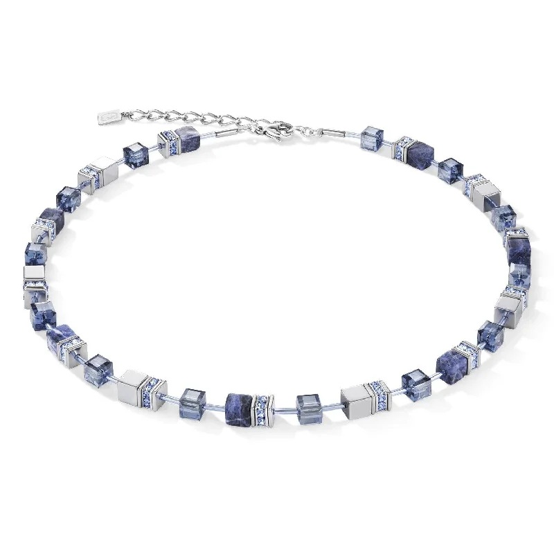 Luxurious Silver Necklaces-Coeur De Lion GeoCUBE® Sodalite & Haematite Blue Necklace