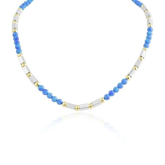 Luxury Diamond Necklaces for Weddings-Lavan Light Blue Opal Gold and Silver Necklace