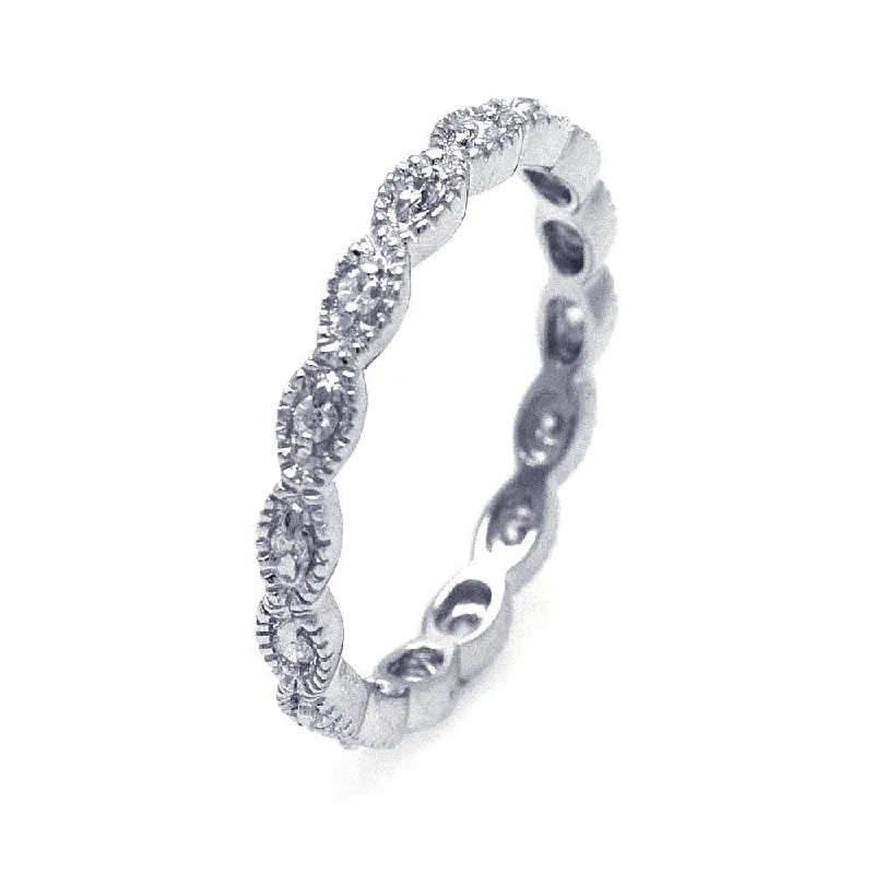 Luxury Diamond Wedding Rings-Silver 925 Rhodium Plated CZ Stackable Eternity Ring - STR00542