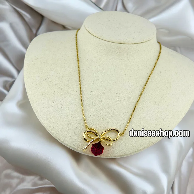 Classic Gold Necklaces-14K / WOMEN BOWE RED STONE NECKLACE N93