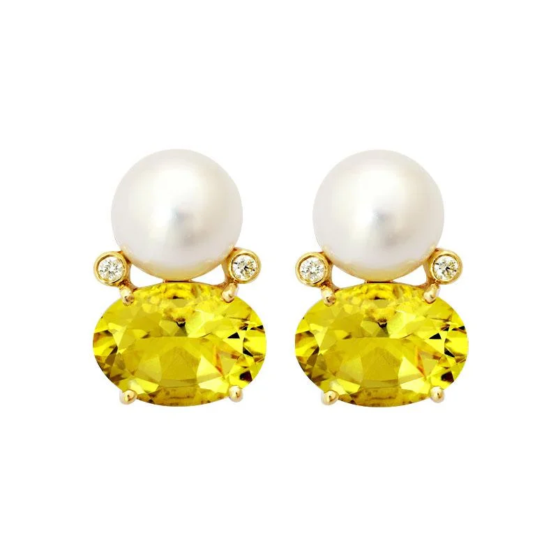 Simple Diamond Earrings-Earrings-Lemon Quartz, South Sea Pearl and Diamond  (2141E)