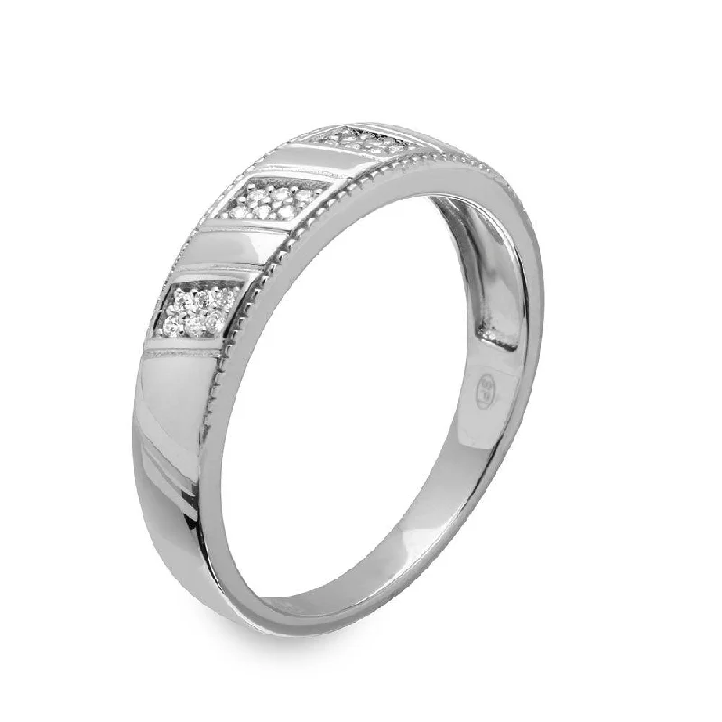 Customizable Diamond Rings-Silver 925 Rhodium Plated Men's Trio CZ Ring - GMR00159