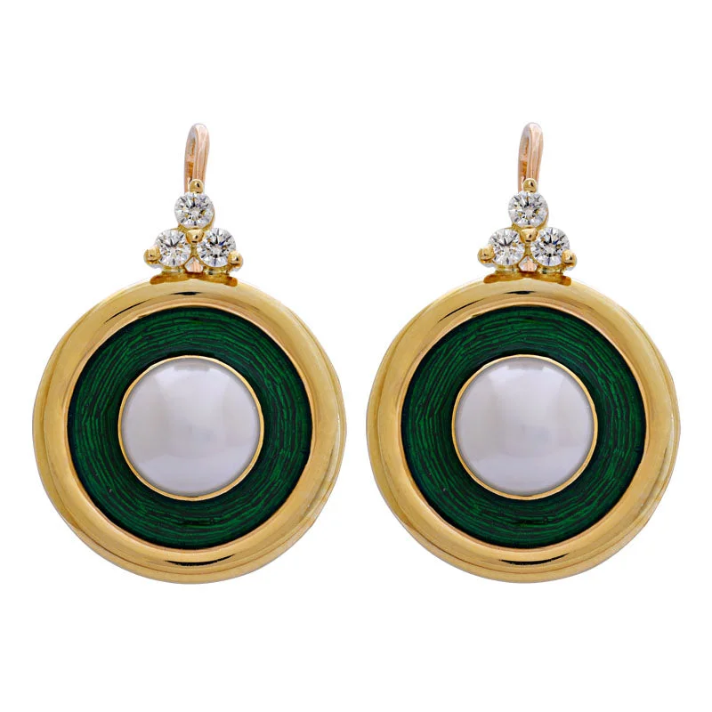 Pearl Drop Earrings-Earrings- South Sea Pearl and Diamond (Enamel) (2172I)