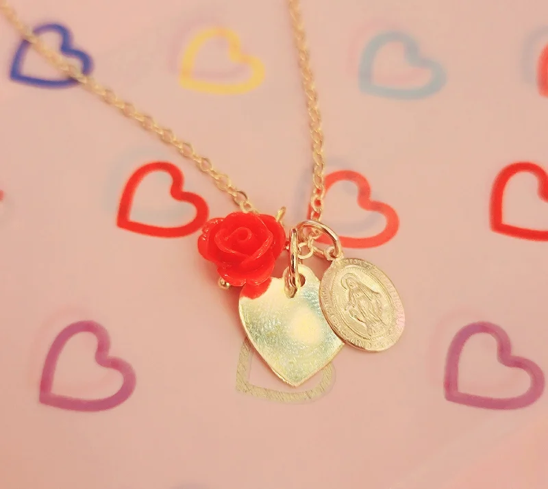 Fashionable Heart Shaped Necklaces-Virgen Heart Charm Necklace