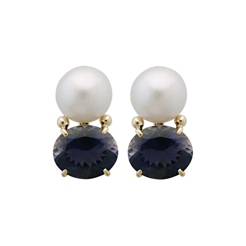 Sparkling Drop Earrings-Repair - Earrings - Pearl and Iolite in 18K (SKU : 1880N)