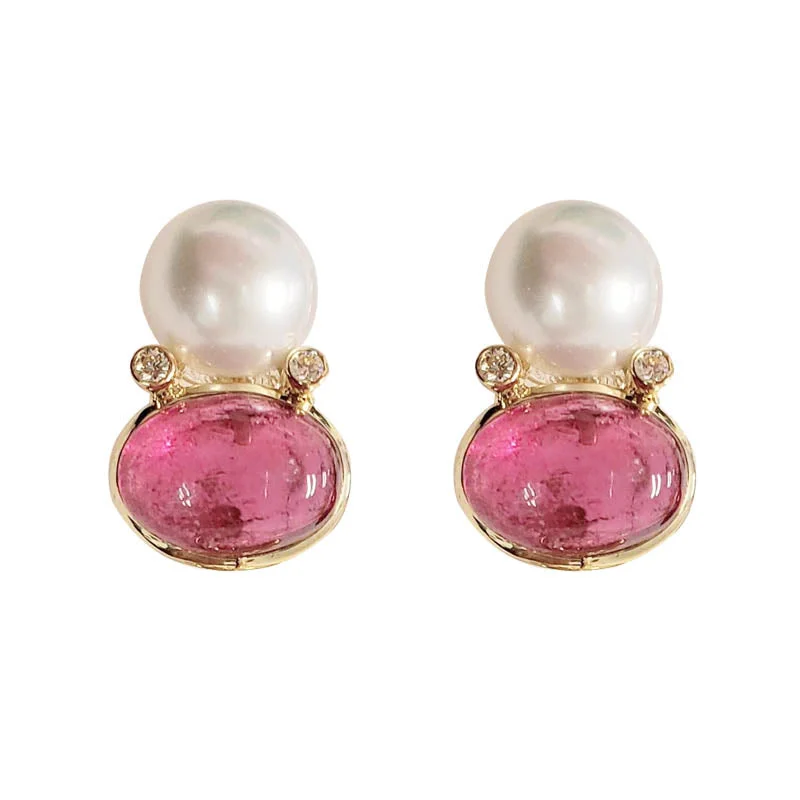 Artistic Pearl Earrings-EARRINGS- RUBELLITE, S.S. PEARL AND DIAMOND