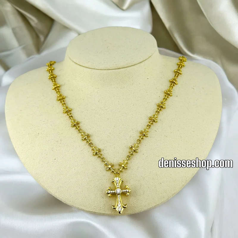 Designer Gemstone Necklaces-14K / WOMEN CROSS LINK NECKLACE N110