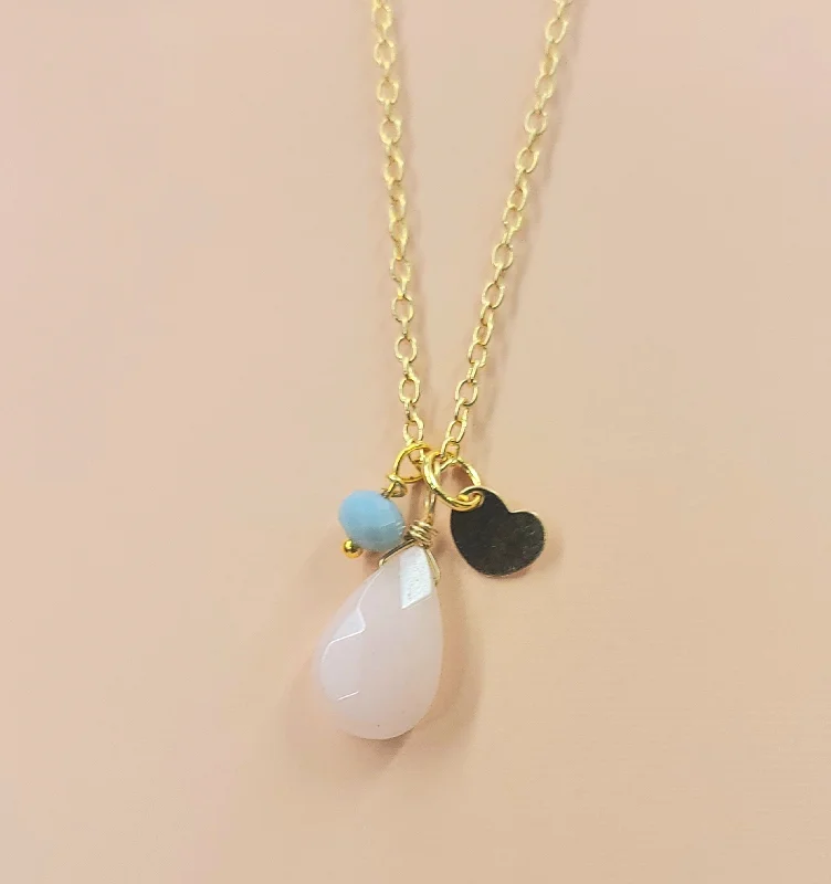 Simple Gold Necklaces-Rose Quartz Gold Heart Necklace