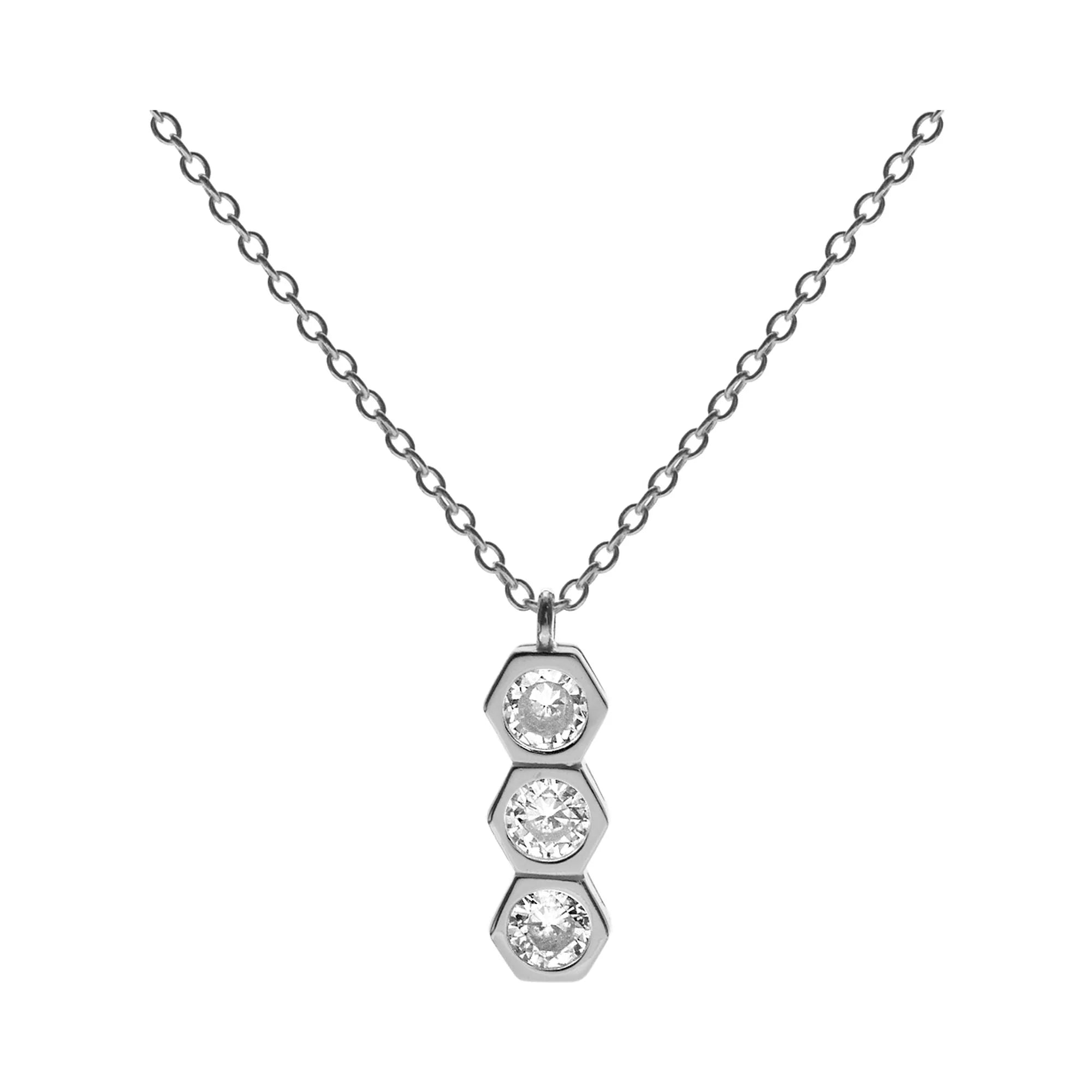 Fashionable Necklaces for Women-Sterling Silver Cubic Zirconia Triple Hexagon Necklace