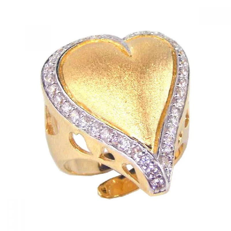 Customizable Diamond Rings-Clearance-Silver 925 Gold Plated Clear CZ Heart Ring - STR00373