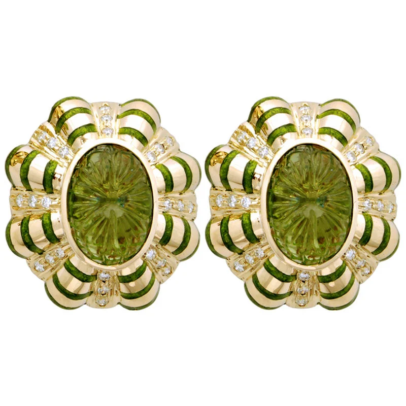 Custom Gold Earrings-Earrings-Peridot and Diamond (Enamel)