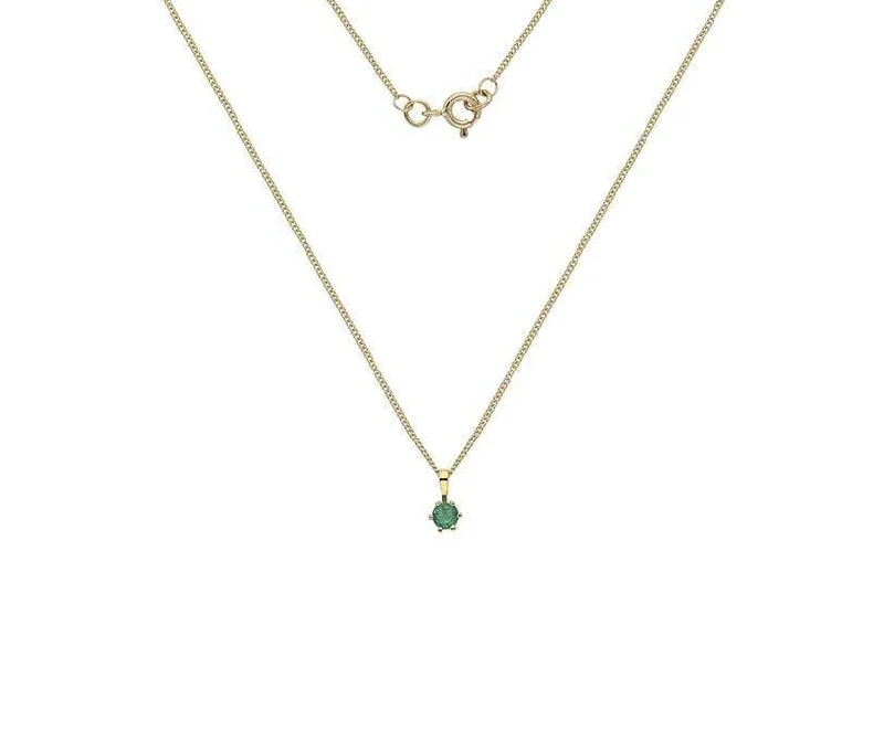 Trendy Chain Necklaces-9ct Gold & 4mm Claw Set Emerald Pendant