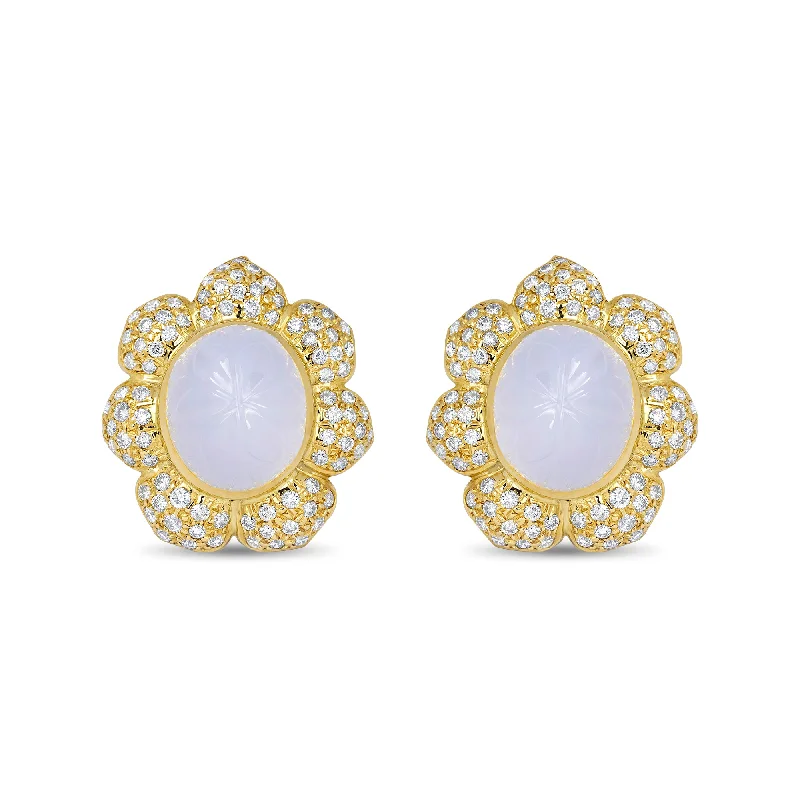 Luxury Stud Earrings-Earrings- Chalcedony And Diamond (1849J)