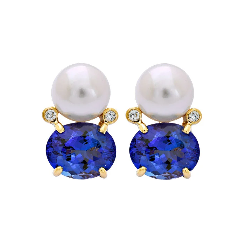 Elegant Gold Earrings-Earrings- Tanzanite, South Sea Pearl and Diamond