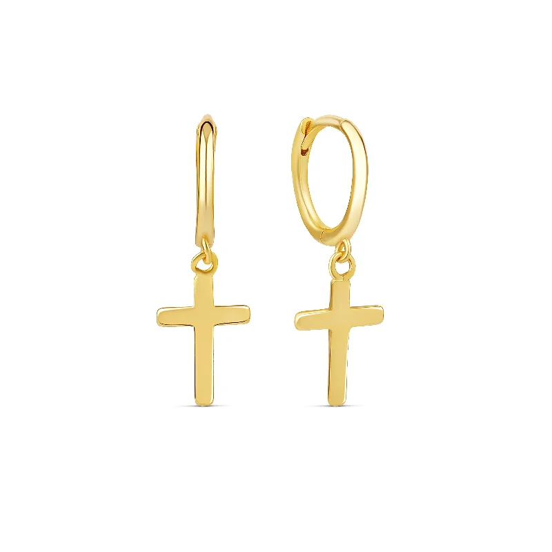 Luxury Gemstone Earrings-The Gold Cross Huggies