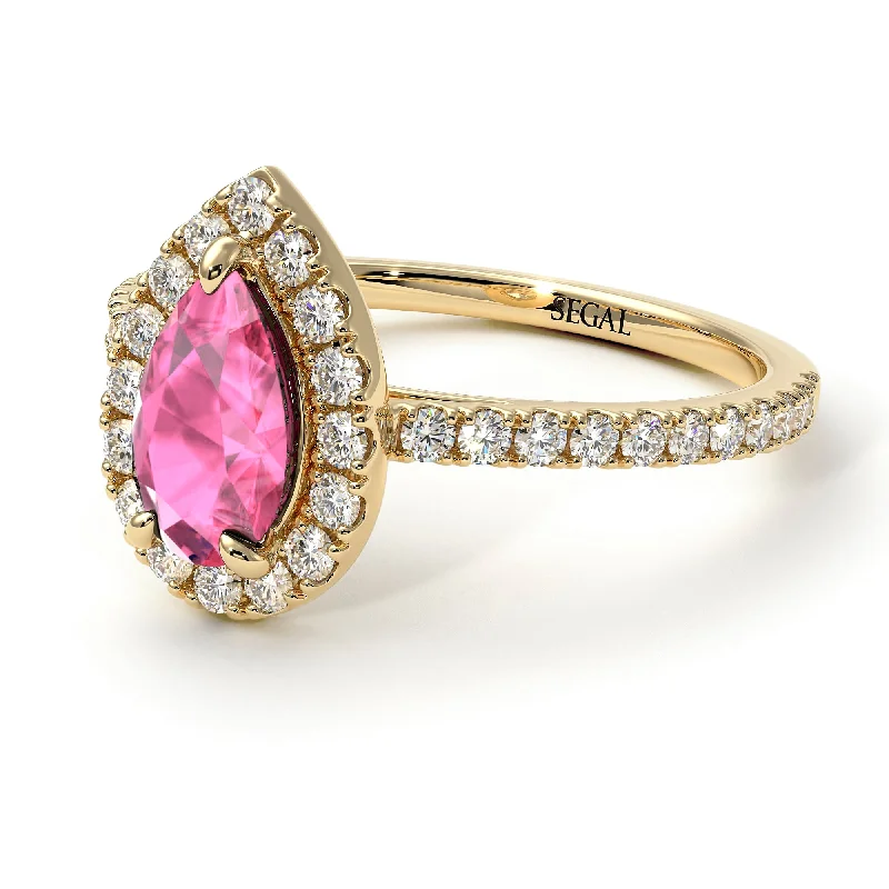 Classic Diamond Rings-Pear Shaped Halo Pink Moissanite Ring - Janet No. 801