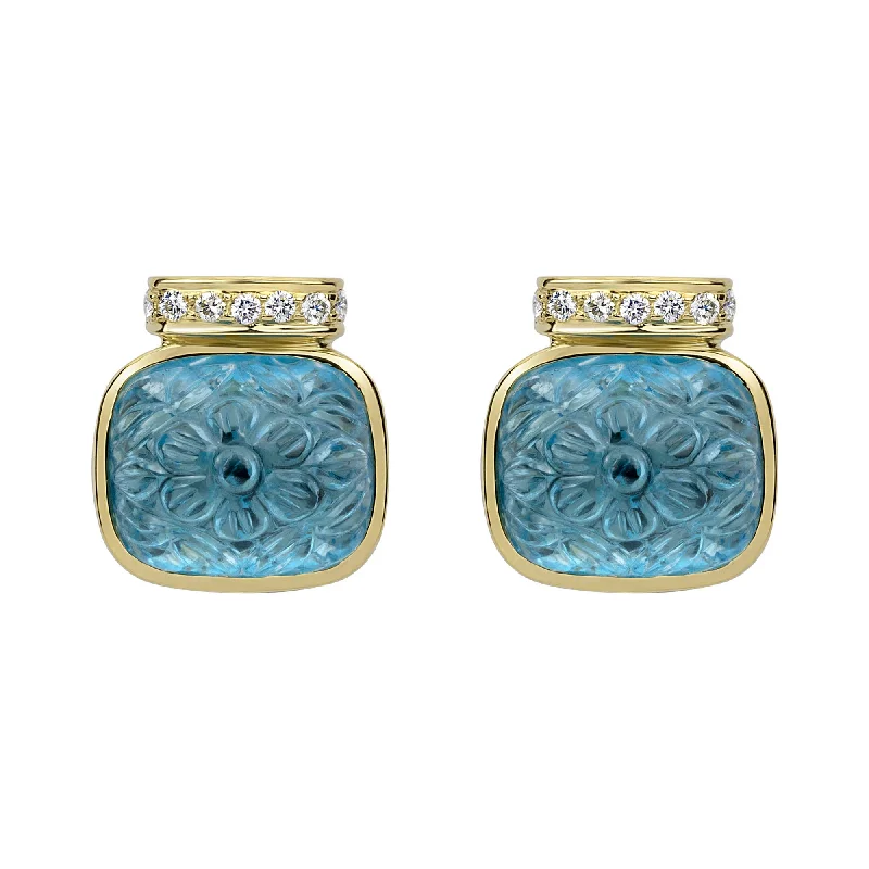 Big Earrings for Women-Earrings - Blue Topaz And Diamond