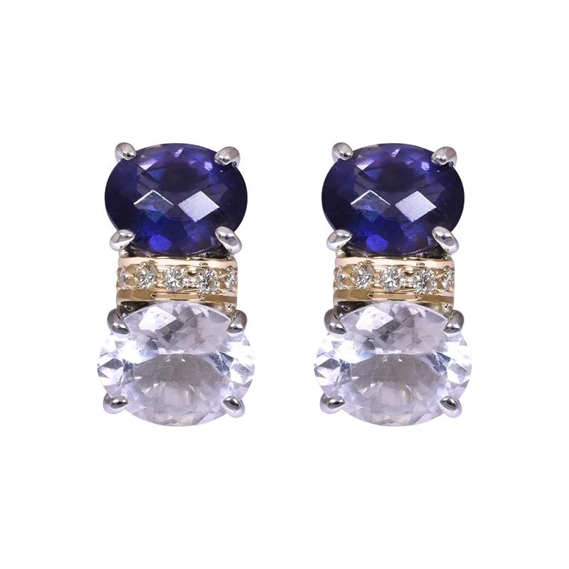 Crystal Stud Earrings-Earrings- Iolite, Crystal and Diamond  (40BM)