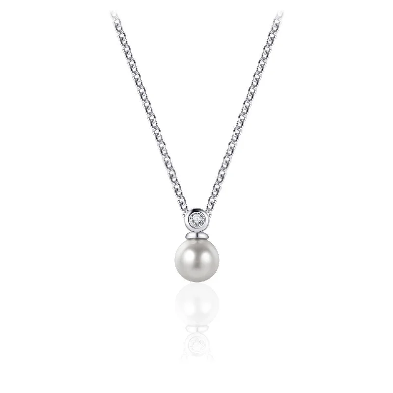 Vintage Gold Necklaces-Pearl CZ Pendant Necklace