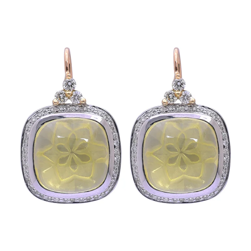 Cute Hoop Earrings-Earrings- Lemon Quartz and Diamond