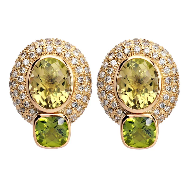 Pearls and Gold Earrings-Earrings- Lemon Quartz, Peridot And Diamond (1377B)