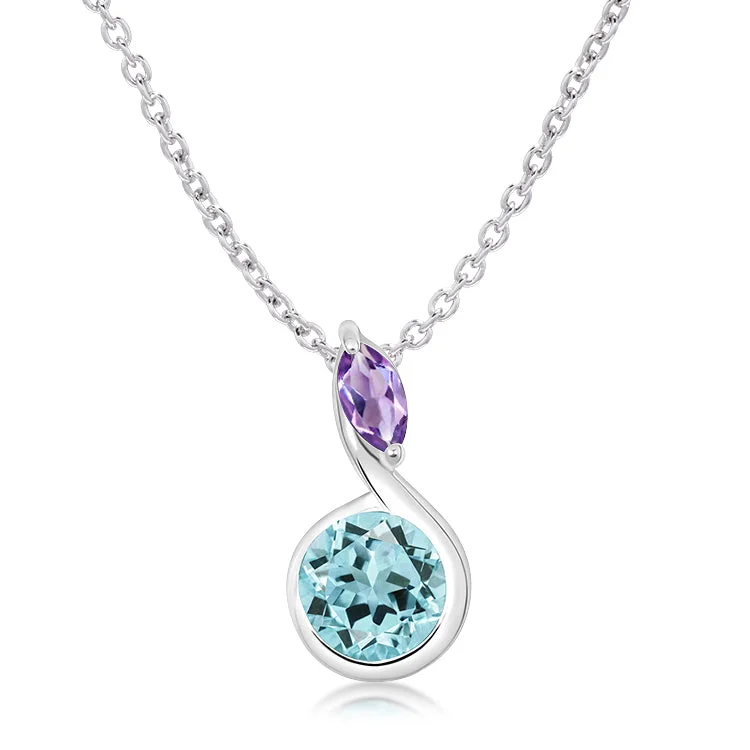 Handmade Gold Necklaces-Unique & Co Silver Blue Topaz Amethyst Pendant Necklace