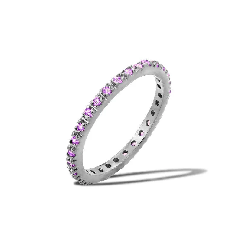 Fashionable Gemstone Wedding Rings-Rhodium Plated 925 Sterling Silver Plated Birthstone Inlay Eternity Ring February - BGR00339FEB