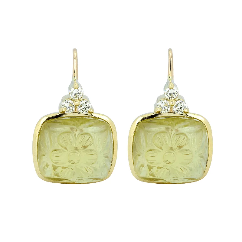 Classic Gold Earrings-Earrings - Lemon Quartz And Diamond