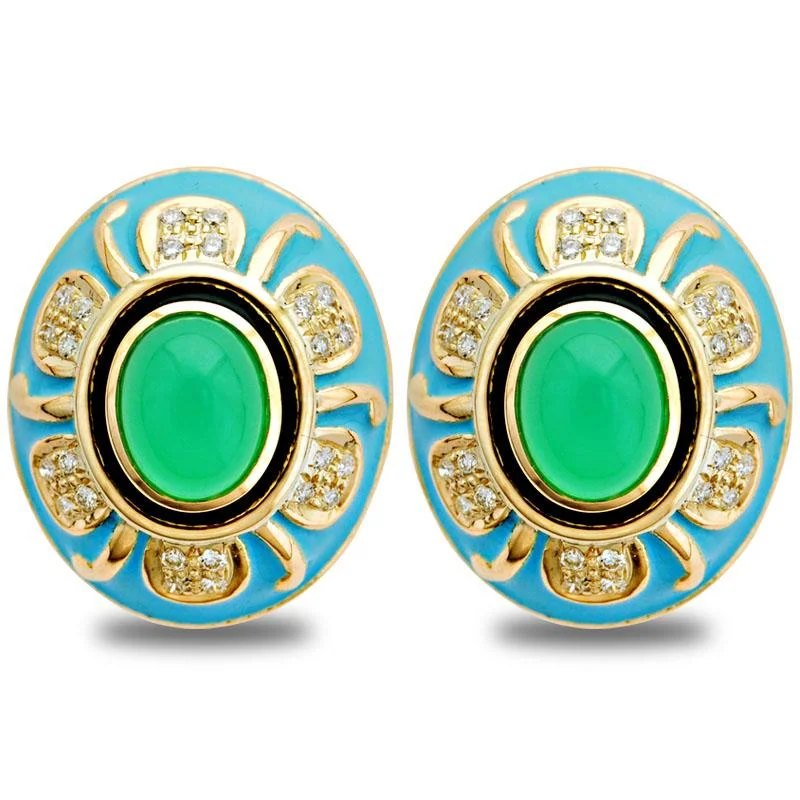 Modern Dangle Earrings-Earrings-Chrysoprase and Diamond (Enamel)  (2020D)