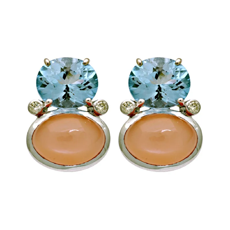 Chic Hoop Earrings-Earrings- Pink Opal, Blue Topaz And Diamond (196GS)