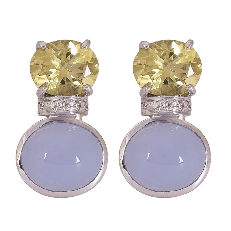 Big Earrings for Women-Earrings- Lemon Quartz, Chalcedony and Diamond  (273CS)